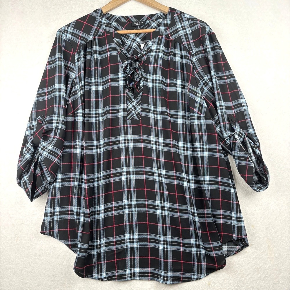 Torrid Harper Pullover Womens 2 Plaid Lace Up Dark Academia‎ Grunge NWT